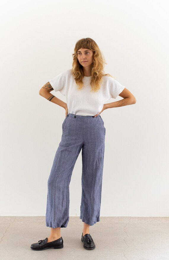 Vintage 50s Blue French Linen Broadfall Trousers 28 29 30 36 - Etsy Vintage 50s Blue French Linen Broadfall Trousers 28 29 30 36 - Etsy