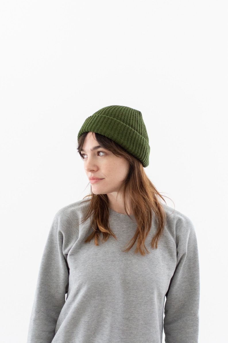 Woven Olive Green Beanie Acrylic hat Watch Cap ribbed military beanie Skull Cap Made in USA image 2