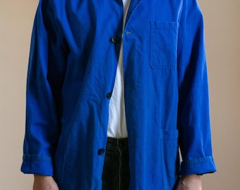 Vintage blauwe werkhemdjas | Unisex kobaltblauwe katoenen werkkleding | Gemaakt in Europa | M L | J165