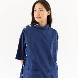 The Wardlea Smock in True Blue | Vintage Overdye Side Button Painter Shirt | Short Sleeve Studio Tunic | Artist Smock | S M L