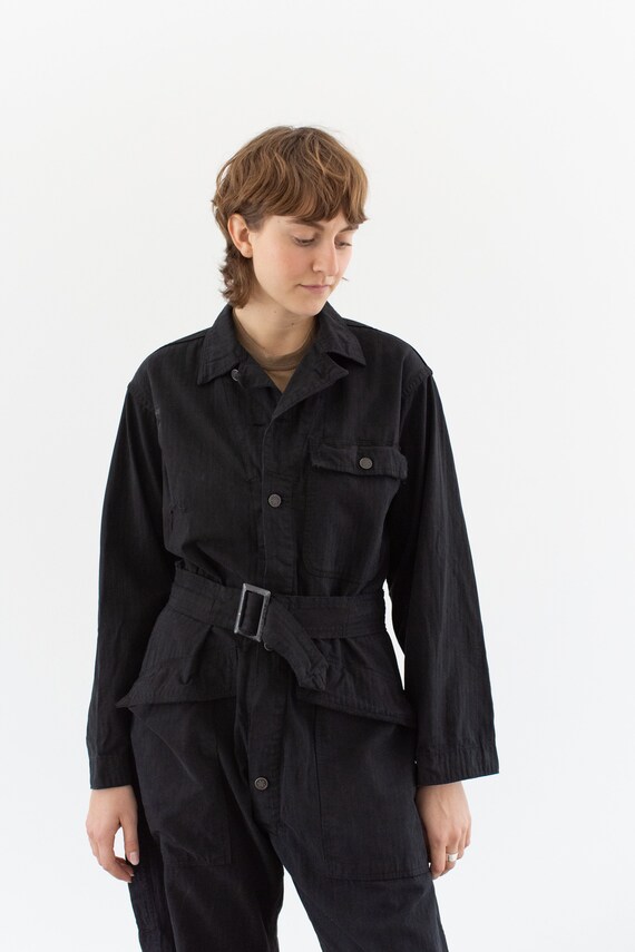 Vintage Overdye Black Belted Coverall | Herringbo… - image 3