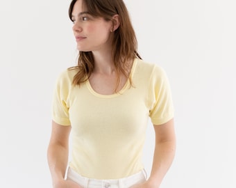 The Berlin Tee in Butter Yellow | Vintage Ribbed Tee T Shirt | Rib Knit Tee | 100% Cotton | XS S