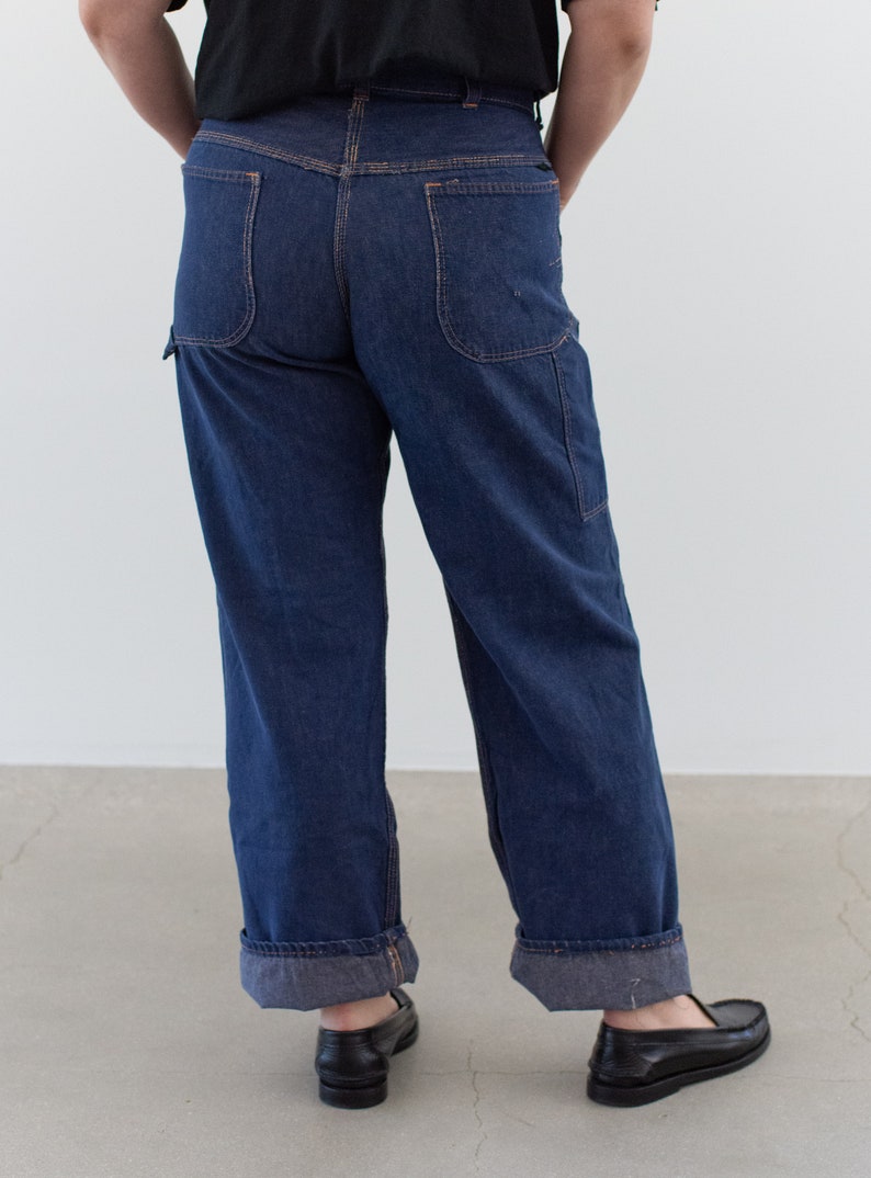 Vintage 31 32 Waist Dark Utility Denim Made in USA Jeans 70s High Waist Jean B1 image 7