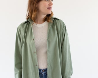 Vintage Sage Green Button Up Shirt | Cotton Blend Simple Blouse | S | S1