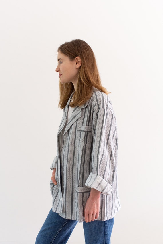 Vintage Grey White Striped Shirt Jacket | Unisex … - image 8