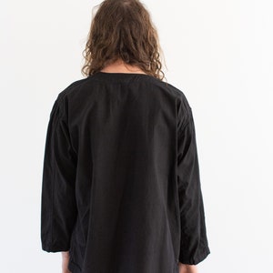 veste noire vintage à smocks Artist avec boutons sur le côté Chemise unisexe en coton surteinte Années 50 Fabriqué aux États-Unis M L TG image 9