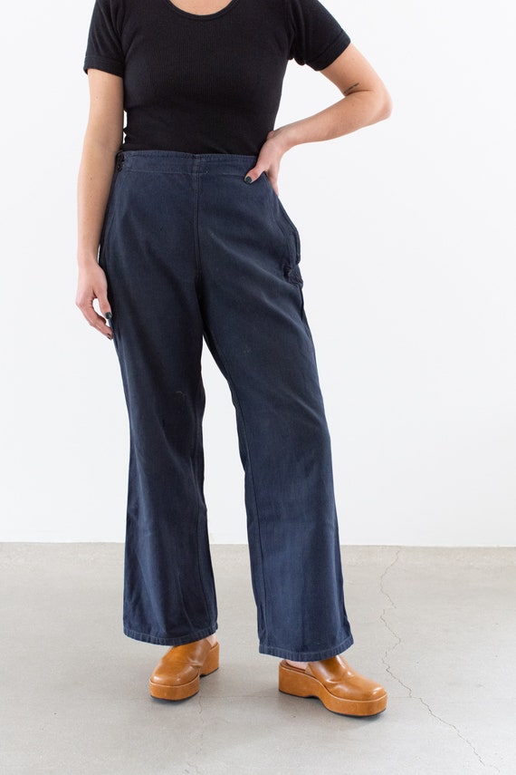 Vintage 29 Waist Navy Blue Denim Broadfall Trouse… - image 3