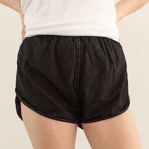 The French Shorts in Black | Vintage 24 25 26 27 Waist Elastic Cotton Shorts | 90s Made in France | XXS XS |