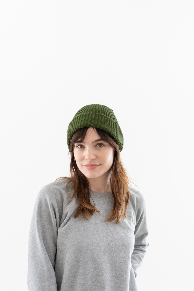 Woven Olive Green Beanie Acrylic hat Watch Cap ribbed military beanie Skull Cap Made in USA image 4