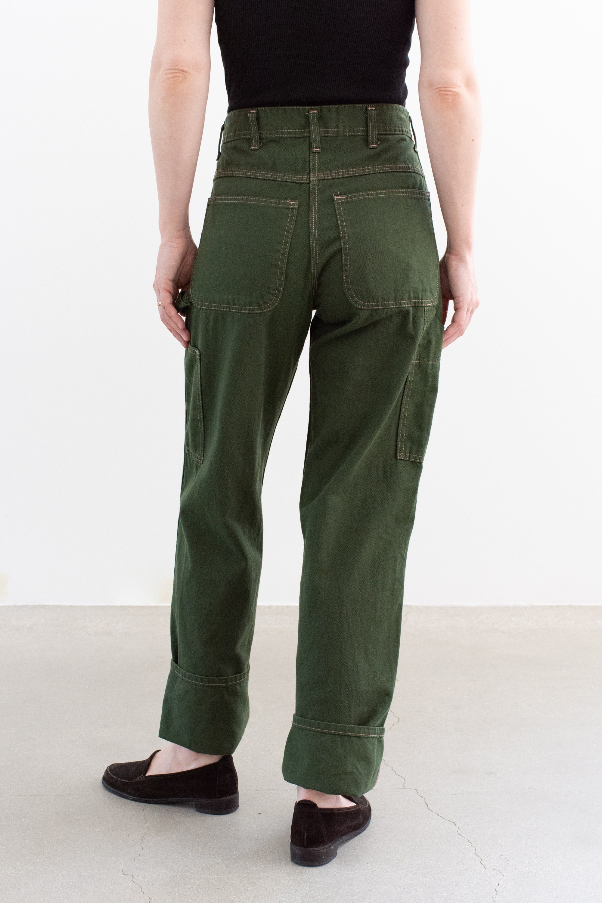 【新品】GREEN CLOTHING PAINTER PANTS 最安値❗️ Vintage 26 27 28 Waist Forest Green Cotton Utility Painter