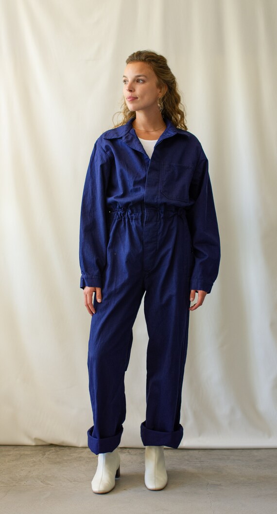 Vintage Navy Blue Jumpsuit | Herringbone Twill Cot