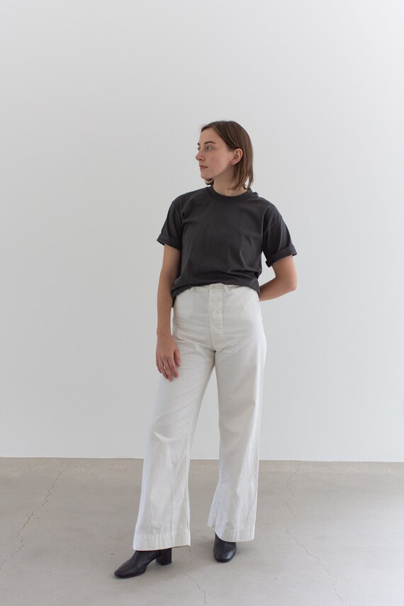 Vintage 27 Waist White Sailor Pant | High Rise But