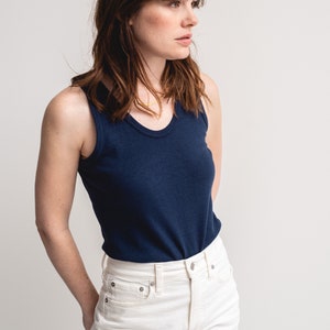 The Cadaqués Tank in Ocean Blue | Vintage Super Soft Tank Top | 100% Cotton Singlet Undershirt | S M |