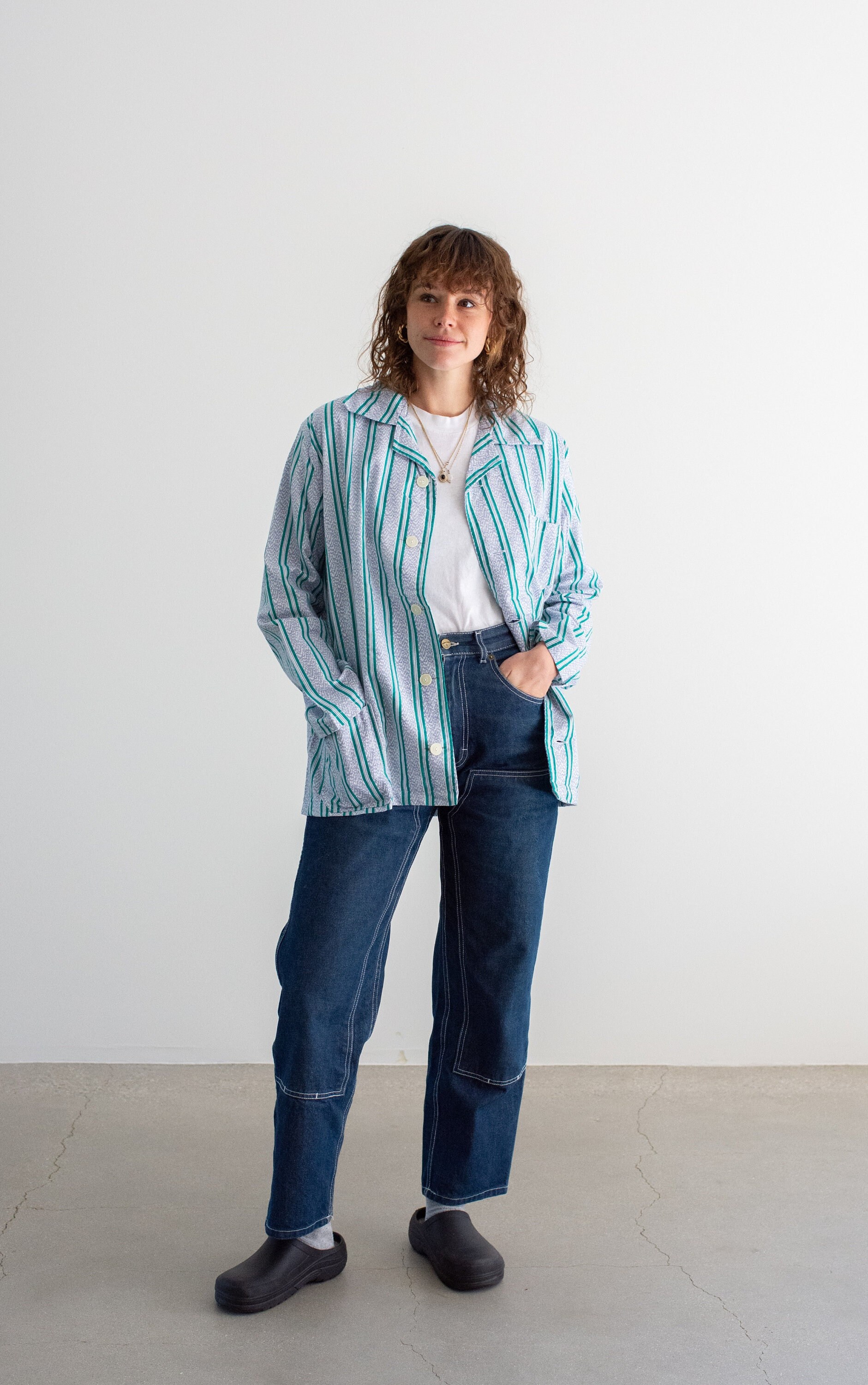 Vintage Blue Green White Striped Shirt Jacket Unisex Stripe Etsy