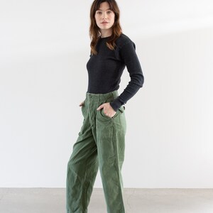 Vintage 27 Waist Olive Green Army Pants Unisex Utility Fatigues Military Trouser Button Fly F544 image 6