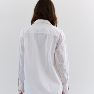 Vintage White Simple Oxford Snap Shirt 90s Cotton Work Blouse M image 7