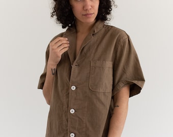 The Willet Shirt in Mushroom Brown | Vintage Unisex Overdye Short Sleeve Simple Cotton Work Shirt | S M L