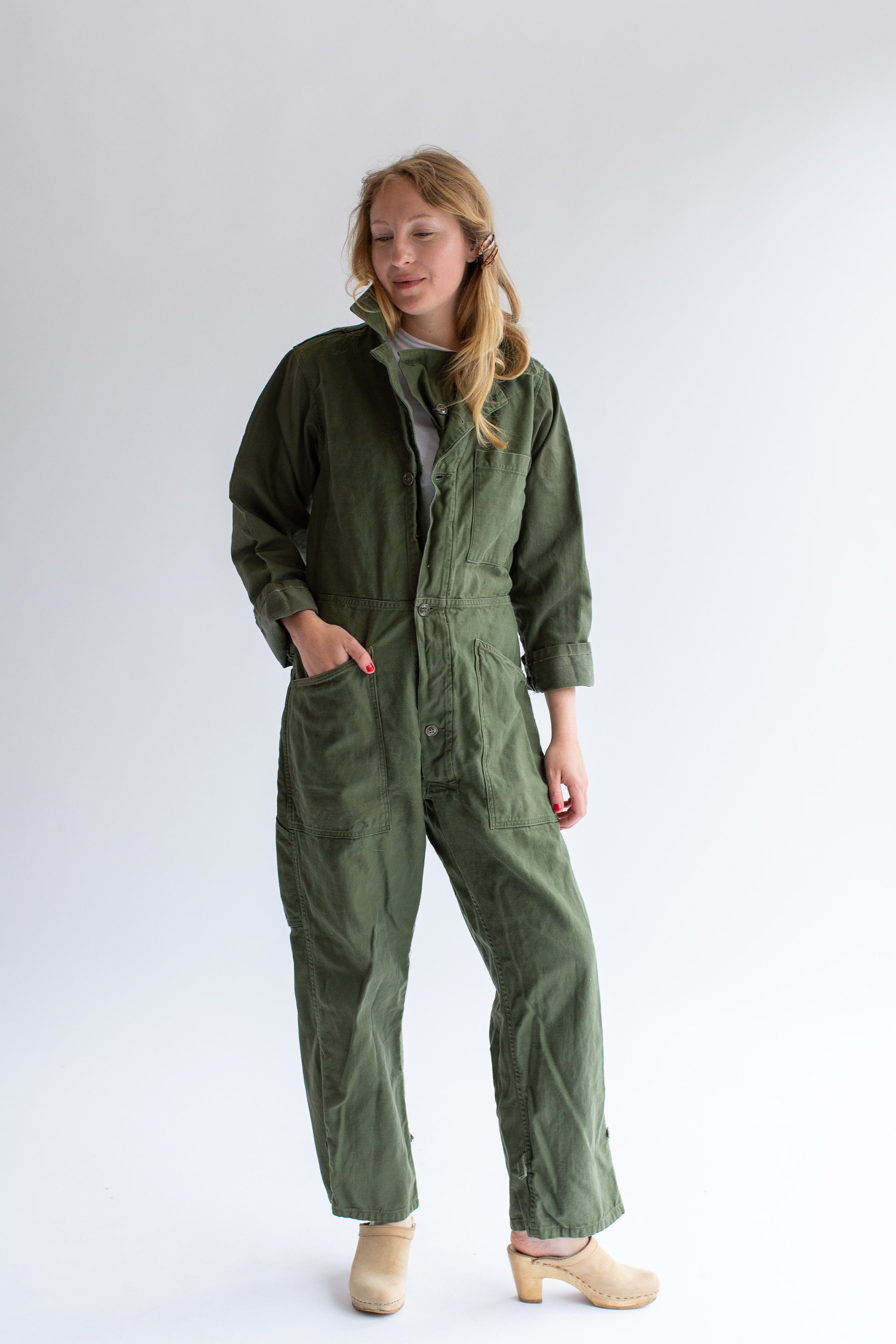 olive green coveralls