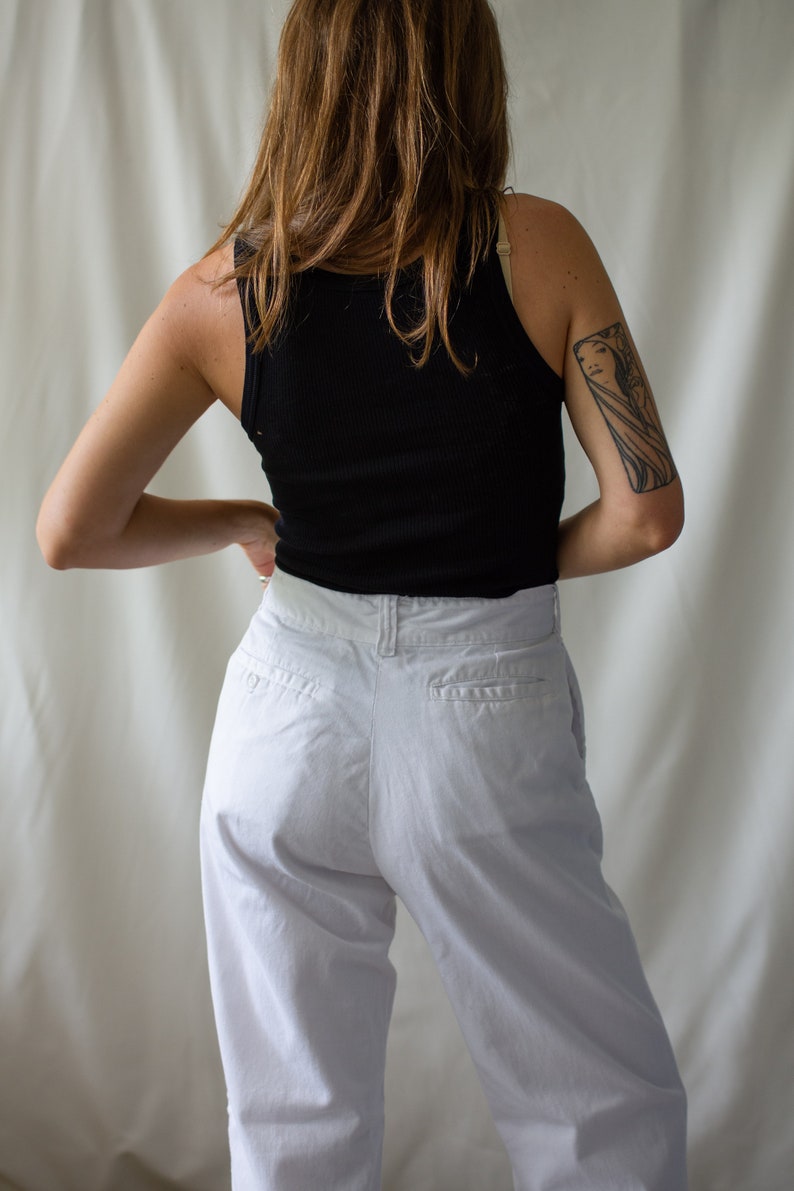 Vintage 27 28 Waist White Chino Pant Unisex High Waist 60s Cotton Chinos Made in USA Pants Zipper Fly image 9