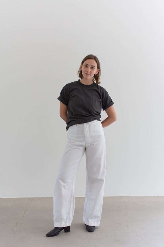 Vintage 28 Waist White Sailor Pant | High Rise But