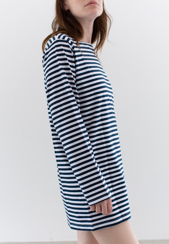 The Bateau Shirt Dress | White Navy Stripe Long S… - image 7