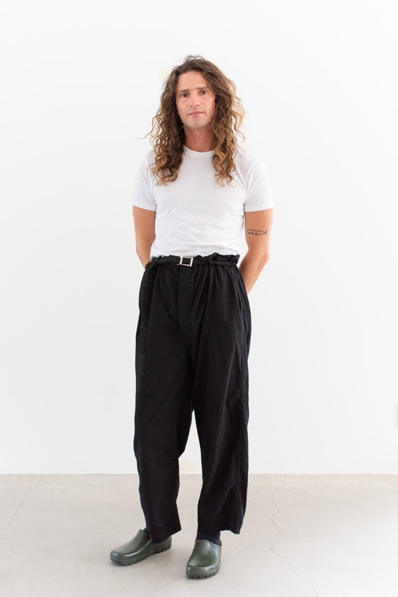 Vintage 44 Waist Black Belted Chino Trousers | Unisex
