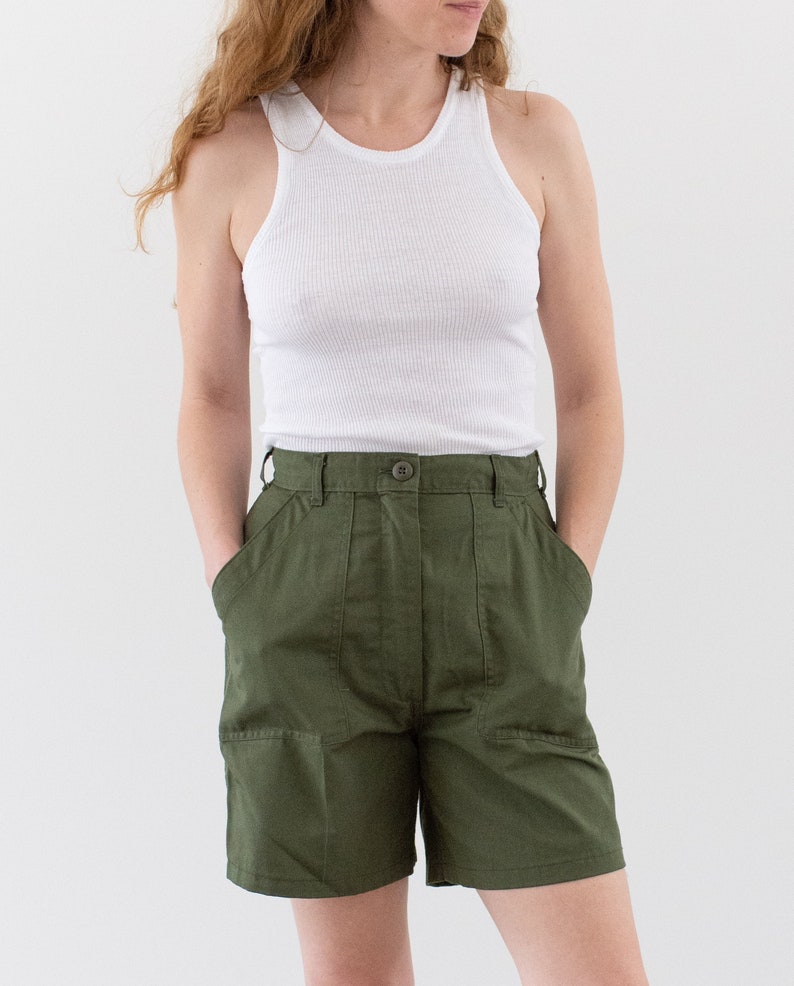 Vintage 25 26 27 28 29 Waist Poly Cotton Green Fatigue Shorts OG 507 Army Shorts Zipper Fly image 1