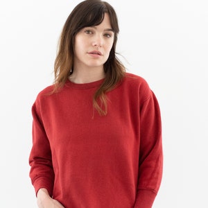 Vintage Tomato Red French Crew Sweatshirt | Unisex Cozy Fleece | 70s Made in France | Dye | XS |
