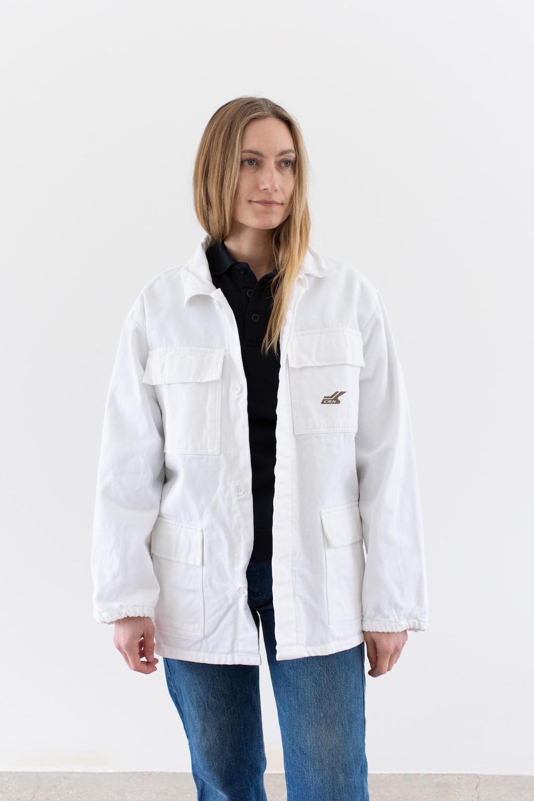 Cappotto da lavoro vintage in fustagno bianco Giacca da lavoro