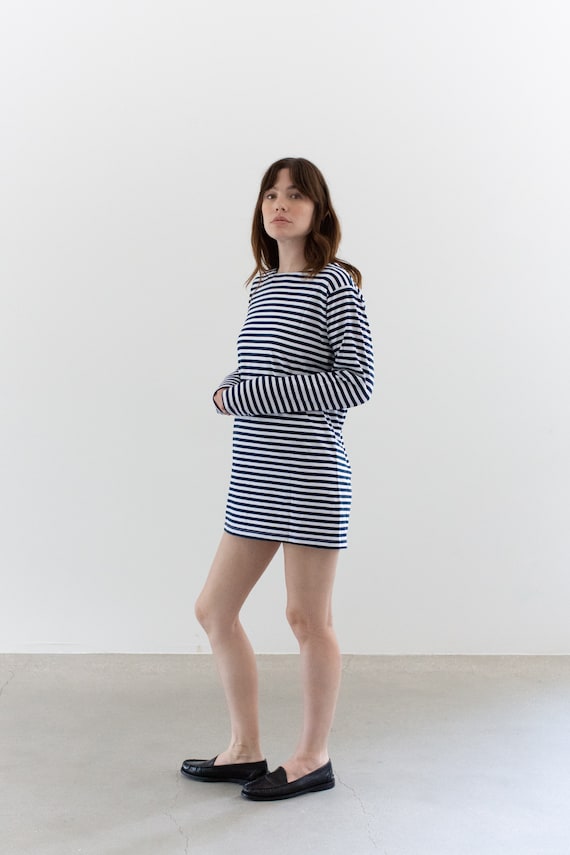 The Bateau Shirt Dress | White Navy Stripe Long S… - image 5