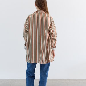 Vintage Green Orange White Striped Shirt Jacket Unisex Flannel Stripe Cotton Pajama Chore shirt M L SJ002 image 8