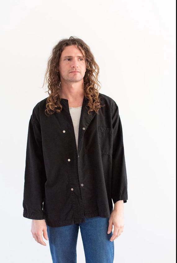 Vintage Black Overdye Side Snap Shirt Jacket | 1950s Unisex Smock