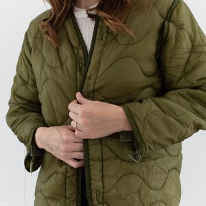 Vintage Green Liner Jacket Unisex Wavy Quilted Nylon Coat S LI206 image 4