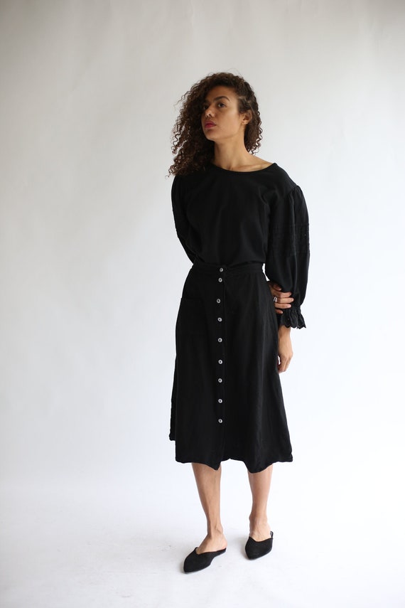 Vintage 24 25 26 27 Waist Black Button Front A lin