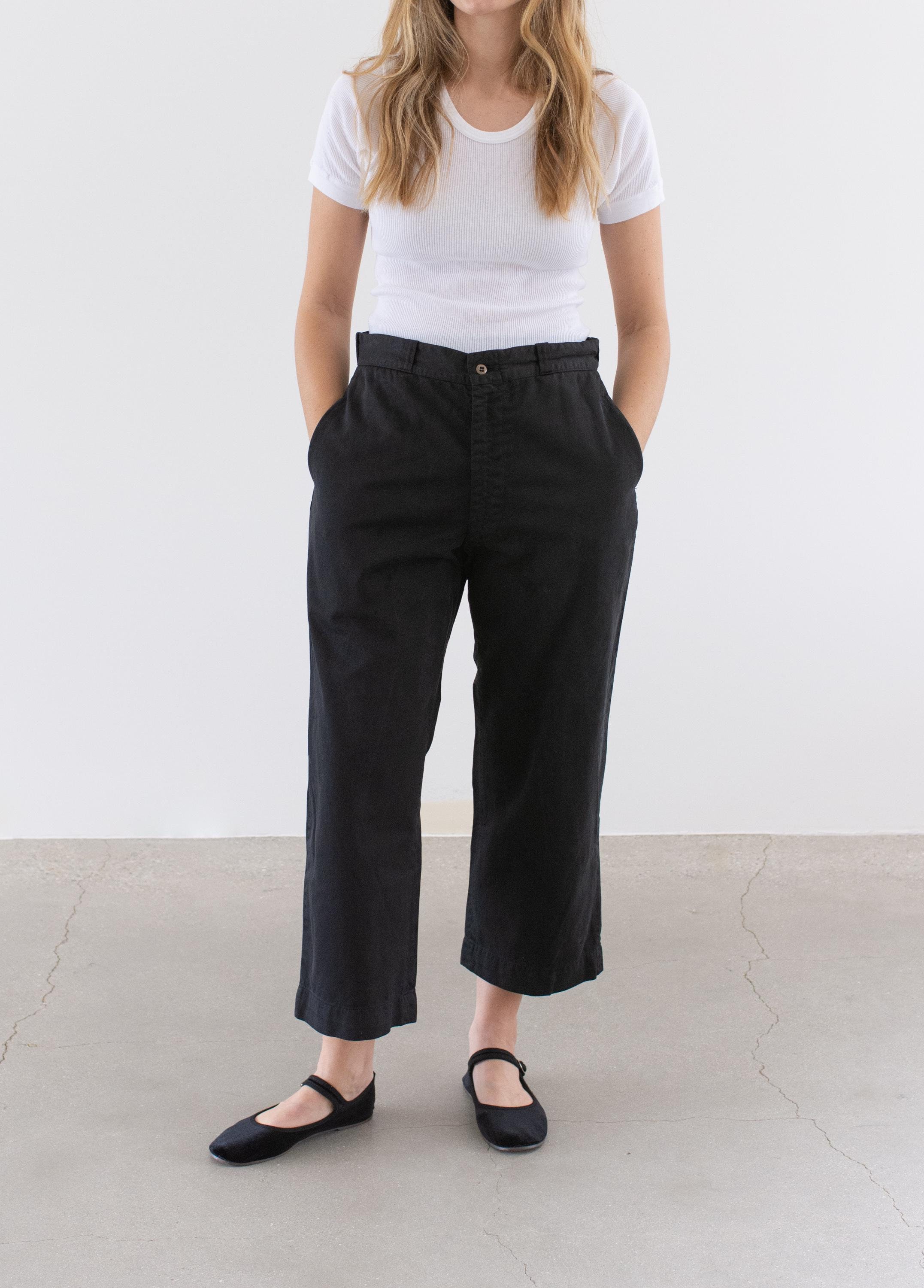 Vintage 31 Waist Black Crop Cotton Twill Chinos | 60s High Rise