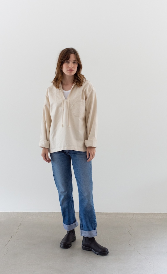 Vintage Cream Canvas Sailor Popover Shirt | 70s European Long