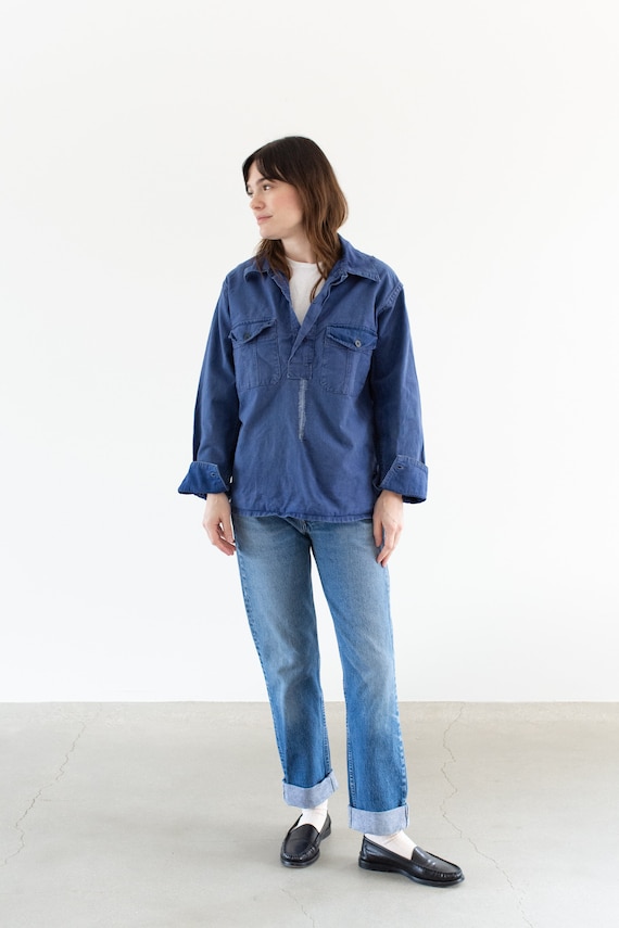 Vintage Denim Blue Popover Shirt | Mended Indigo … - image 2