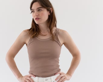 The Siena Tank in Dusty Rose Pink | Vintage Rib Knit Tank | Ribbed top 100% Cotton Undershirt Singlet | XS S