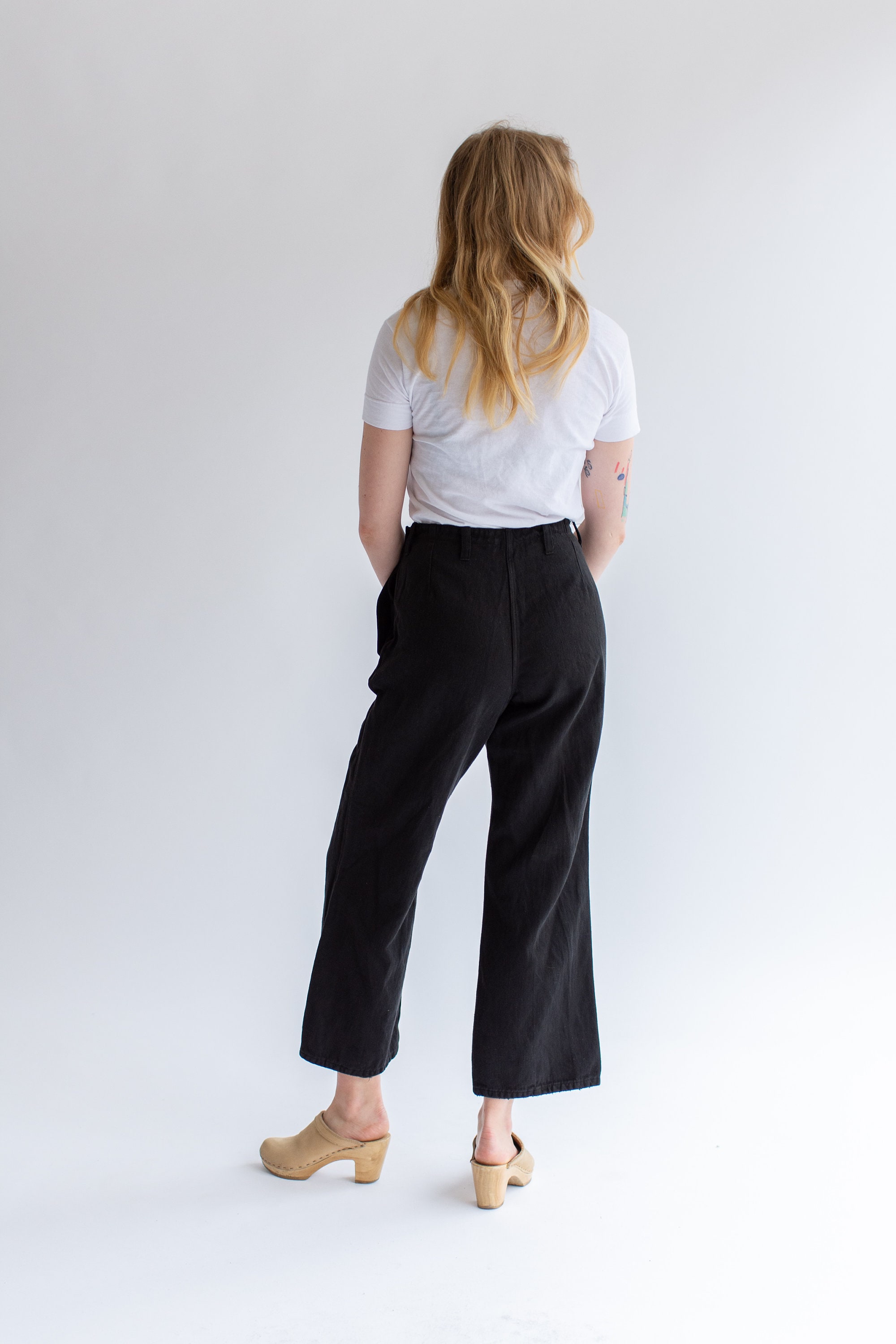 Vintage 30 32 Waist Black Herringbone Twill Sailor Pants | Six Button ...