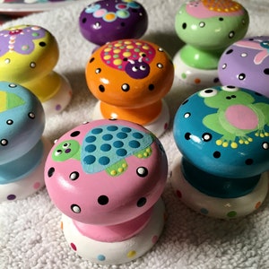 1.75 in Customizable Whimsical and colorful bug and critter British Knobs and pulls for dressers drawers, cabinets and cute wall hooks!!