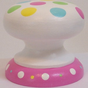 1.75 in Colorful dots, British Knob ,dresser  drawer pull, closet knob, makes a great wall hook!! Perfect for a bedroom or playroom
