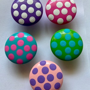 1.5 in Polka Dot Drawer knobs and pulls for drawers and cabinets.  Perfect for the bedroom, playroom, office or kitchen!!