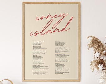 Coney Island Printable Poster, evermore Digital Download, Taylor Swiftie Gift, Coney Island Digital Download, Evermore Print, Song Lyrics