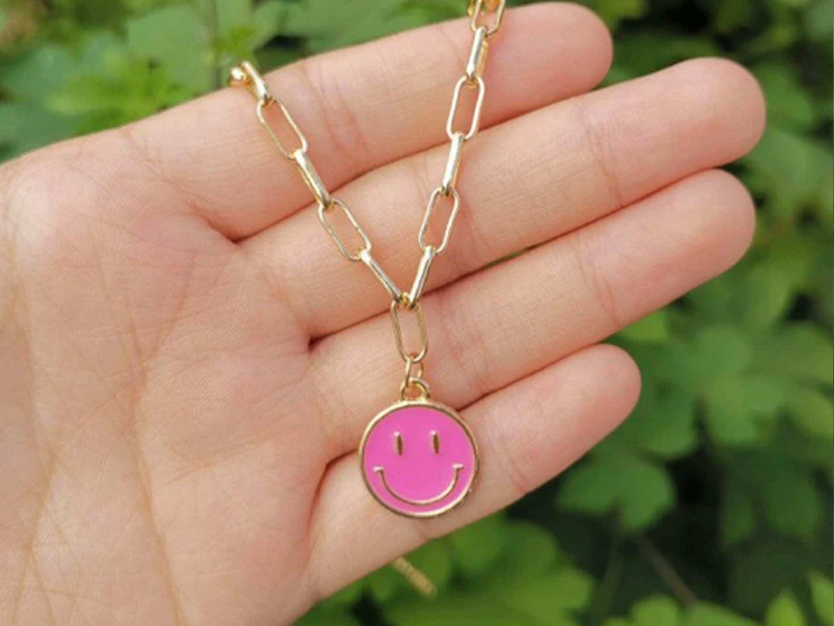 Smiley Face Gold Necklace Paperclip Necklace Smiley Face Etsy