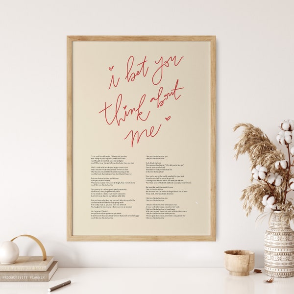 I Bet You Think About Me Poster, Taylors Version, Red Album, Miles Teller Gift, Song Lyrics Wall Art, Taylor Swift Print, Taylor Swift Merch