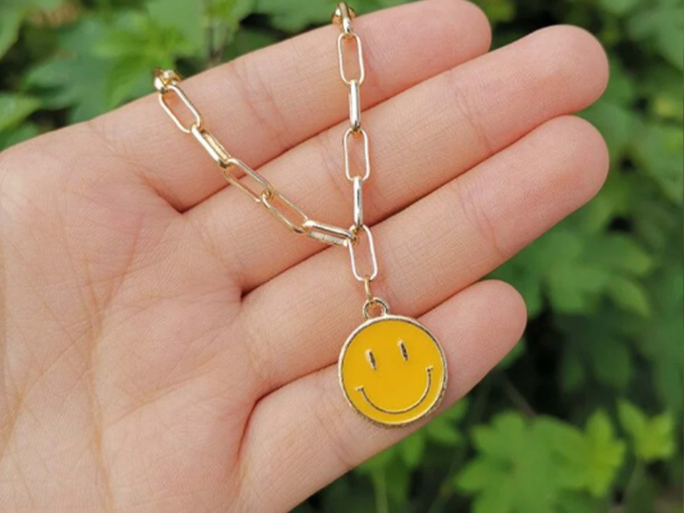 Smiley Face Gold Necklace Paperclip Necklace Smiley Face Etsy