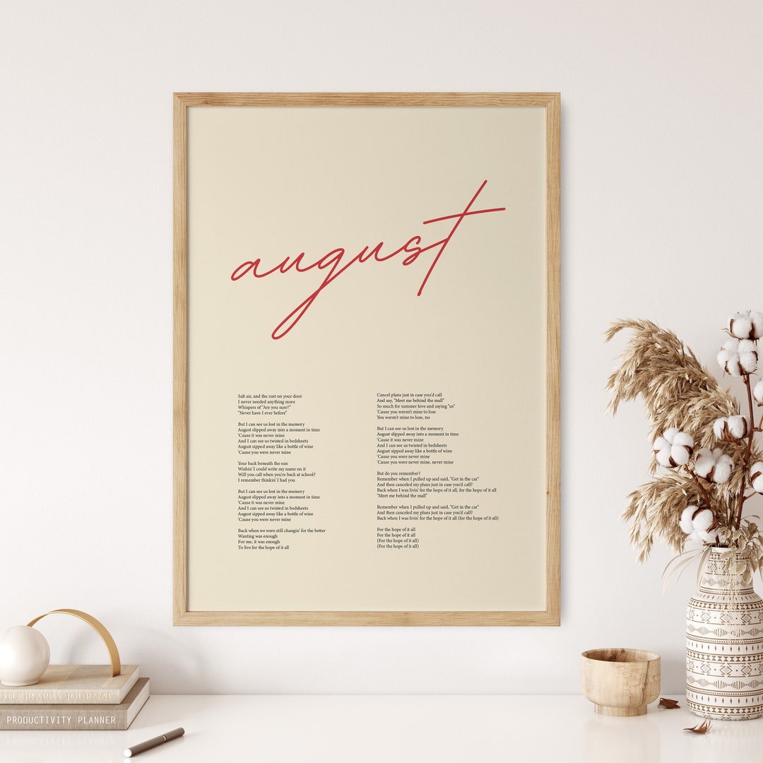 August Printable Poster, Taylor Swift Digital Download, Taylor Swiftie Merch, August Lyrics ...