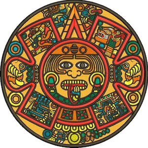 Calendario Azteca en colores Diseño para bordado en aplicación imagen 2