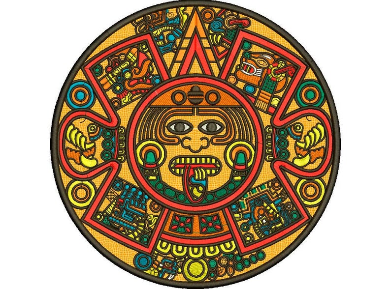 Calendario Azteca en colores Diseño para bordado en aplicación imagen 2