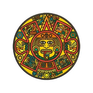 Azteekse kalender in kleuren ontwerp voor borduurwerk in toepassing